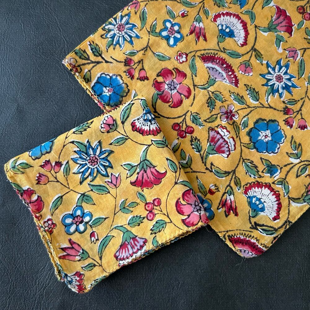 ハンカチ ブロックプリント ANOKHI イエロー