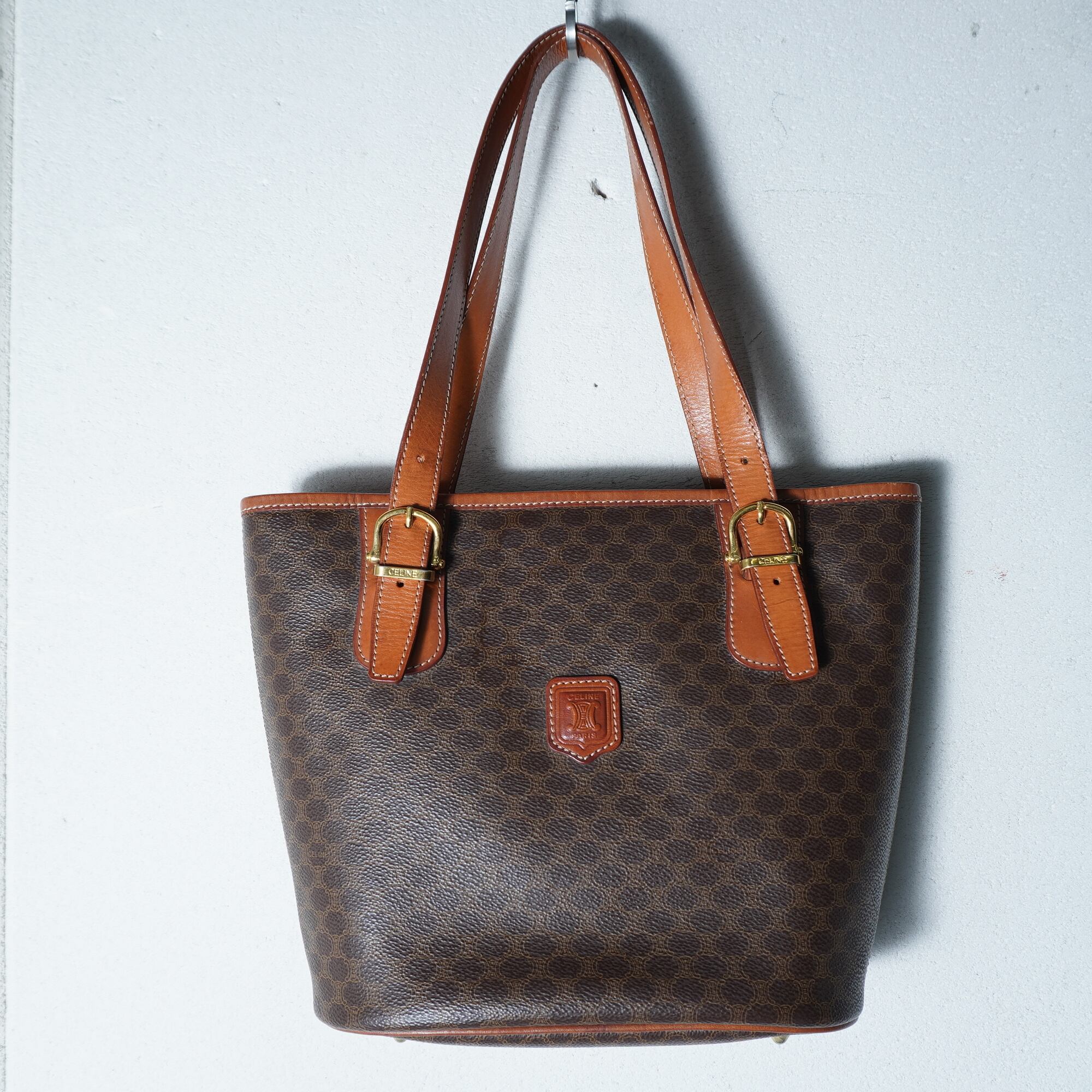 CELINE】セリーヌ トリオンフロゴ マカダム柄レザートートバッグ brown