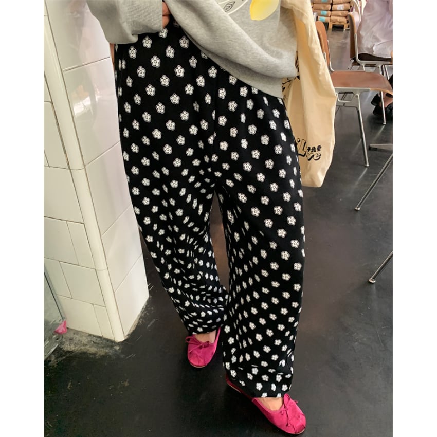 small floral print sweat loose pants　J00057