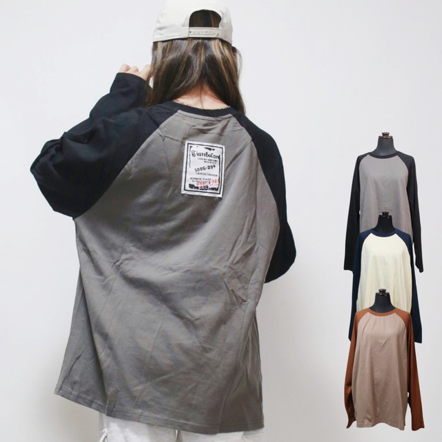 パッチ付きオーバーラグランロンT