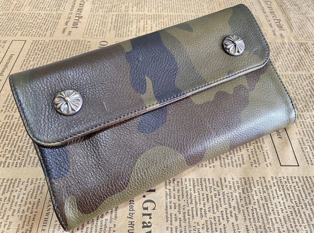 クロムハーツ CHROME HEARTS 財布 Wave ウェーブ クロスボタン タンクカモ ライトレザー 迷彩