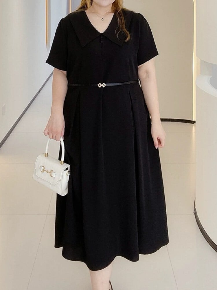 k*様 GW中お値下げＭORAB ITO黒 半袖 ワンピース ウエストベルト付き 上品に可愛く、毎日をアップデート クラシカルウエストマーク