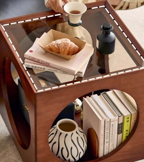 サイドテーブル キューブ型 円形収納 キャスター付き 移動式 北欧風 木製 モダン インテリア リビング ベッドサイド 多機能 おしゃれ