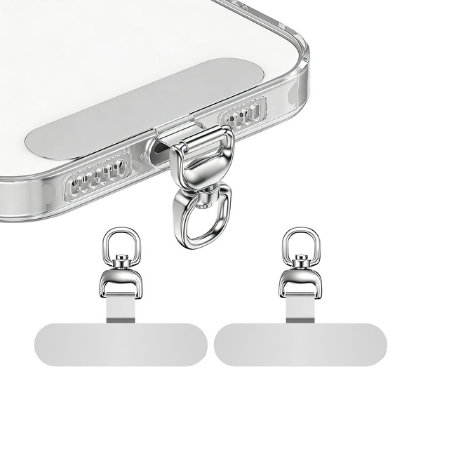 2個入り Heptour スマホ ストラップホルダー 極薄0.2mm ステンレス製 浮きにくい設計 携帯ストラップホルダー 薄型 丈夫 スマホケースに挟む 充電影響なし 全機種対応 落下紛失防止 キズ防止シール付き シルバー