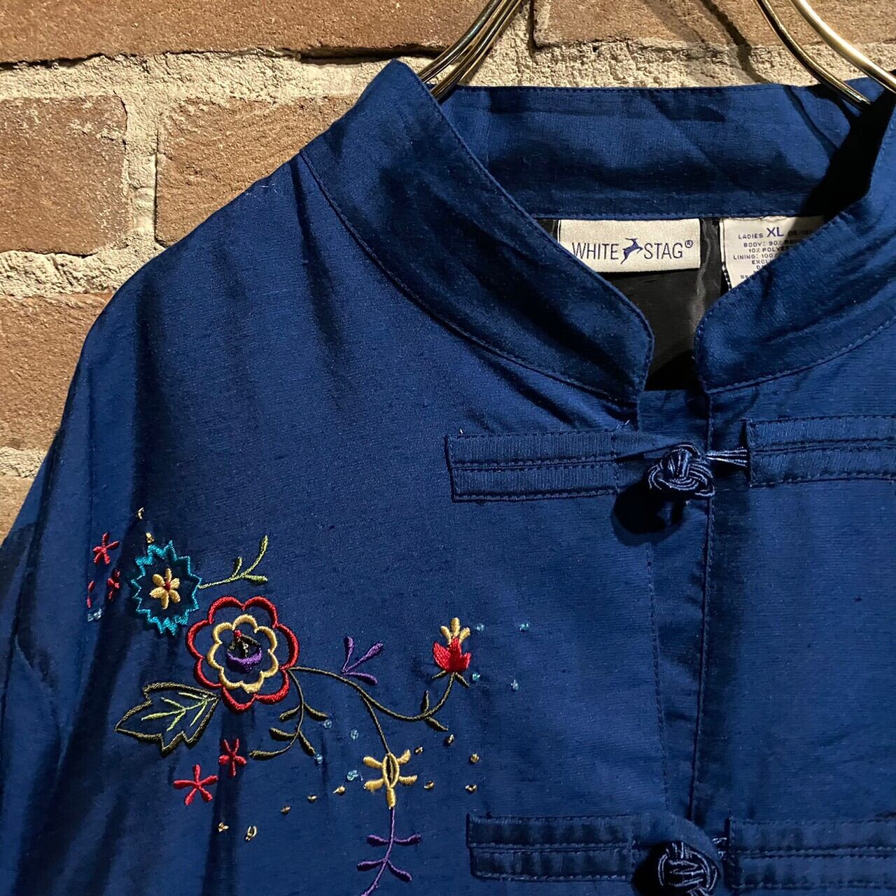 Caka act3】Beautiful Flower Embroidery Vintage Loose China Shirts 