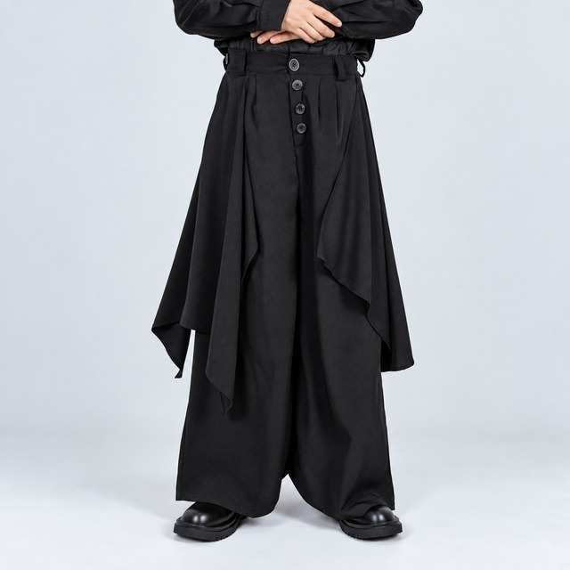 【ORV0019】Irregular Long Culottes, Draped Wide-Leg Pants