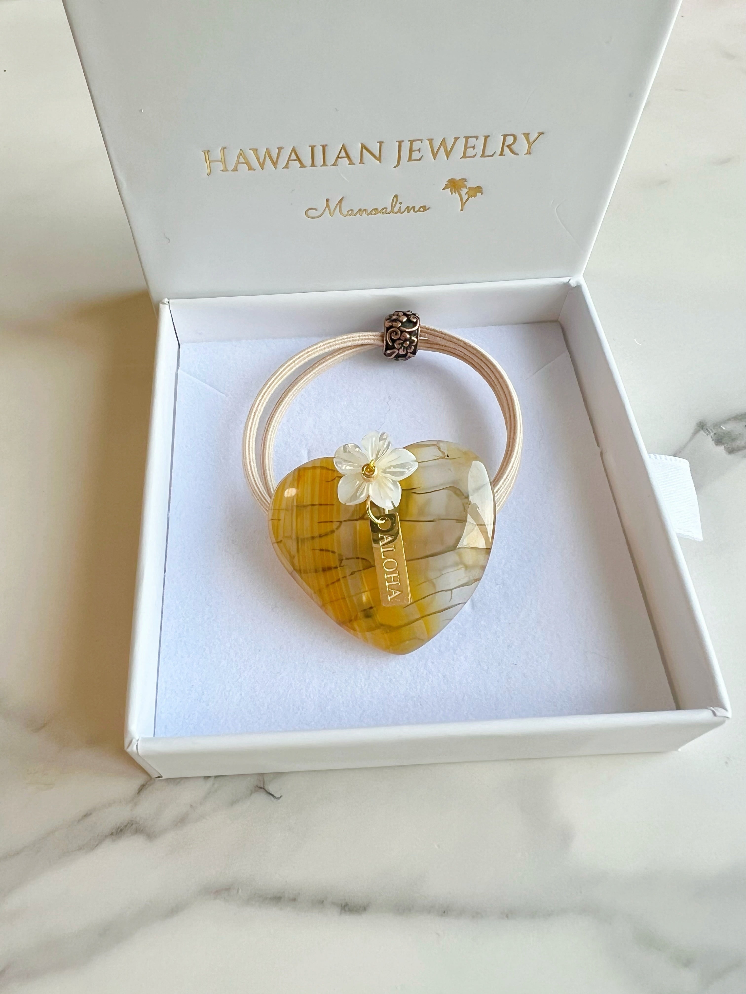 Hawaiian Sun yellow agate×Plumeria hair accessory(ハワイアン