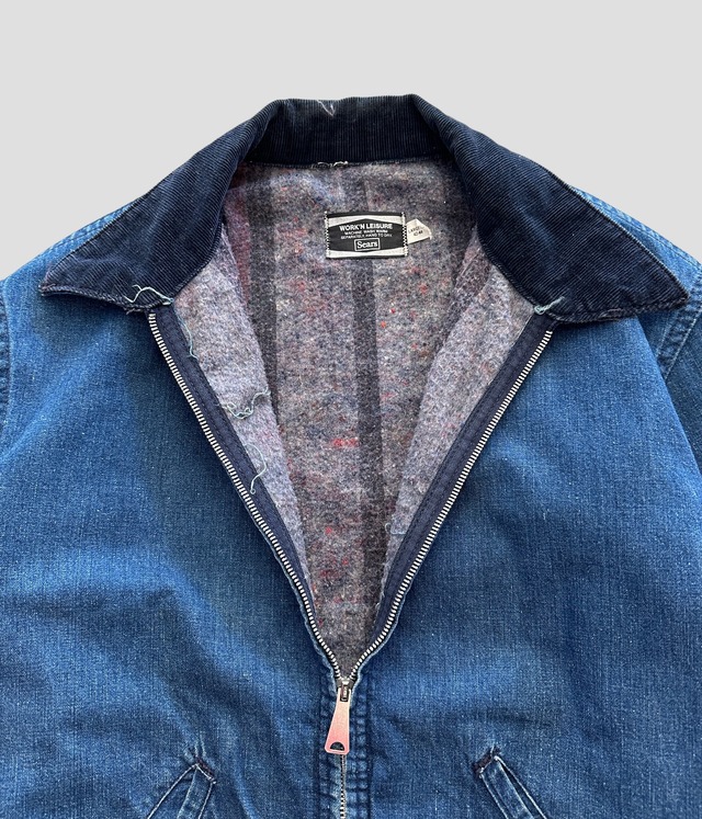 -Sears- Vintage 70s L Blanket liner Denim Work Jacket