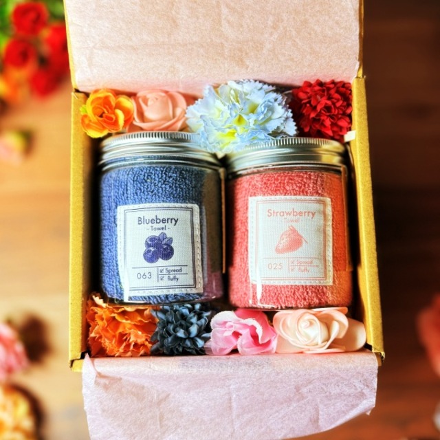 ギフトラッピング フラワーギフトボックスセット ジャムタオル メッセージタグ付 GIFT-TOWEL2