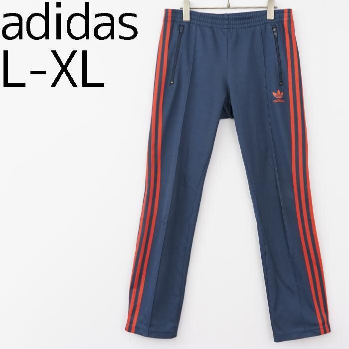 adidas アディダス トラックパンツ トレフォイルロゴ刺繍 XL ネイビー赤-