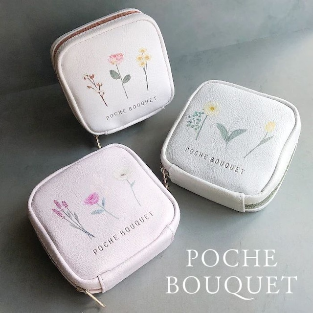 POCHE BOUQUET ミニポーチ ホワイト ローズ グリーン