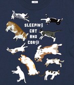 デザインNo.339  Sleeping Cat & Corgi 猫の中にコーギーいるTシャツ  5.6ozTシャツ　