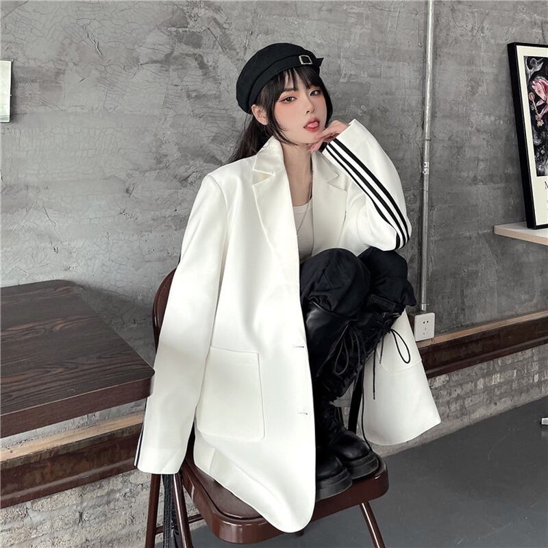 サブカル 服 地雷系 通販 ジャケット スリーブ 3本ライン ビッグシルエット ルーズカジュアルバンギャ