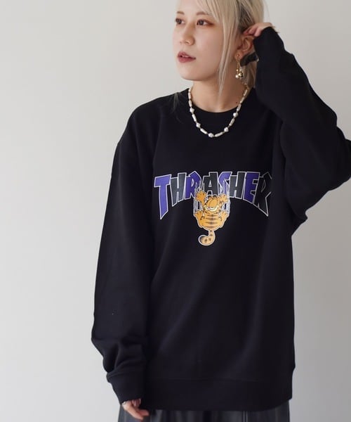 THRASHER × GARFIELD (スラッシャー × ガーフィールド ) コラボ スウェット ブラック GA-TH2105