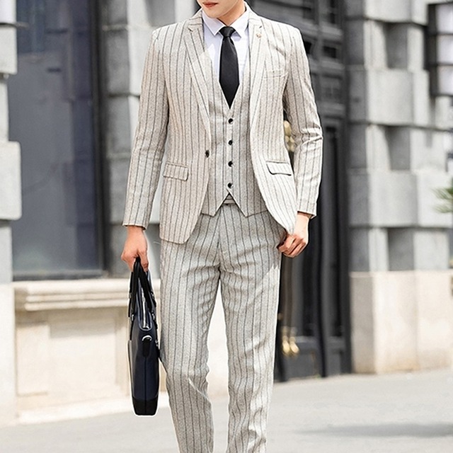 シングルボタン　ストライプ　ビジネススーツ　4カラー　LB0275
