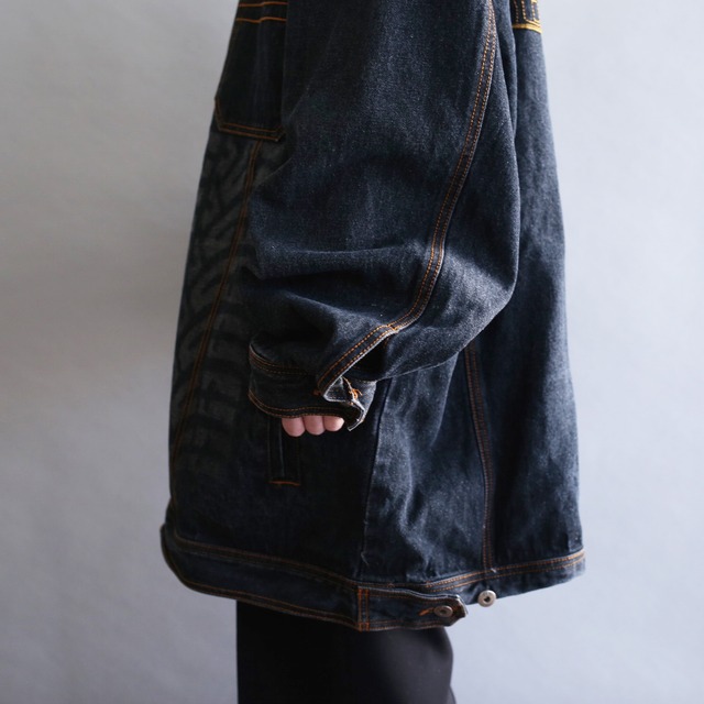 back embroidery design over size black denim jacket