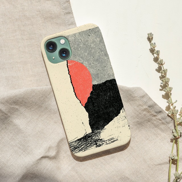 受注生産 iPhoneケース 赤い丸と黒紙片のミニマルコラージュ｜ZINEコラージュ ZINE033C
