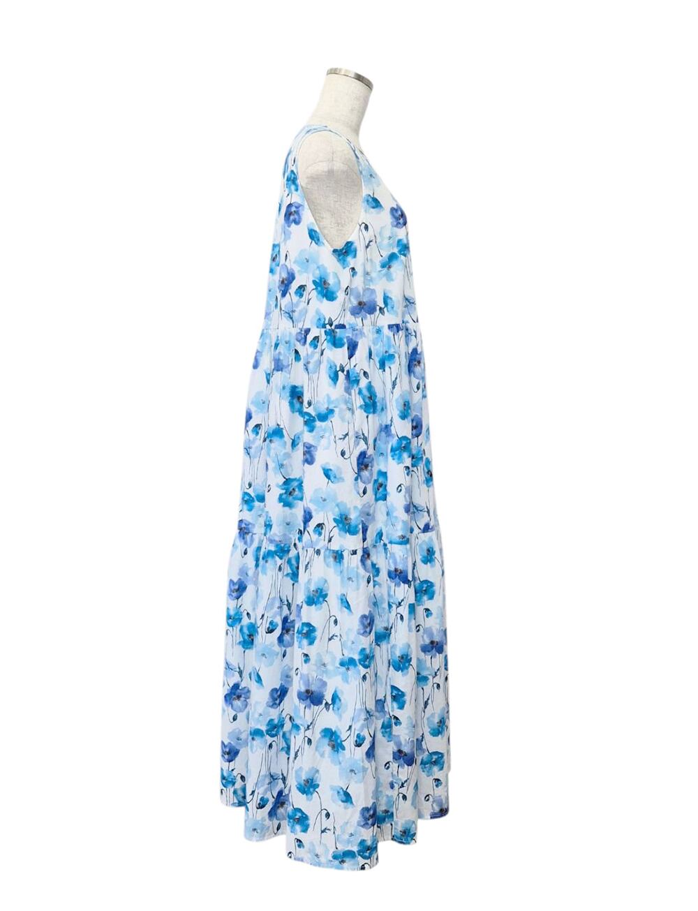 フラワーコットンティアードワンピース blue×white | amin pur