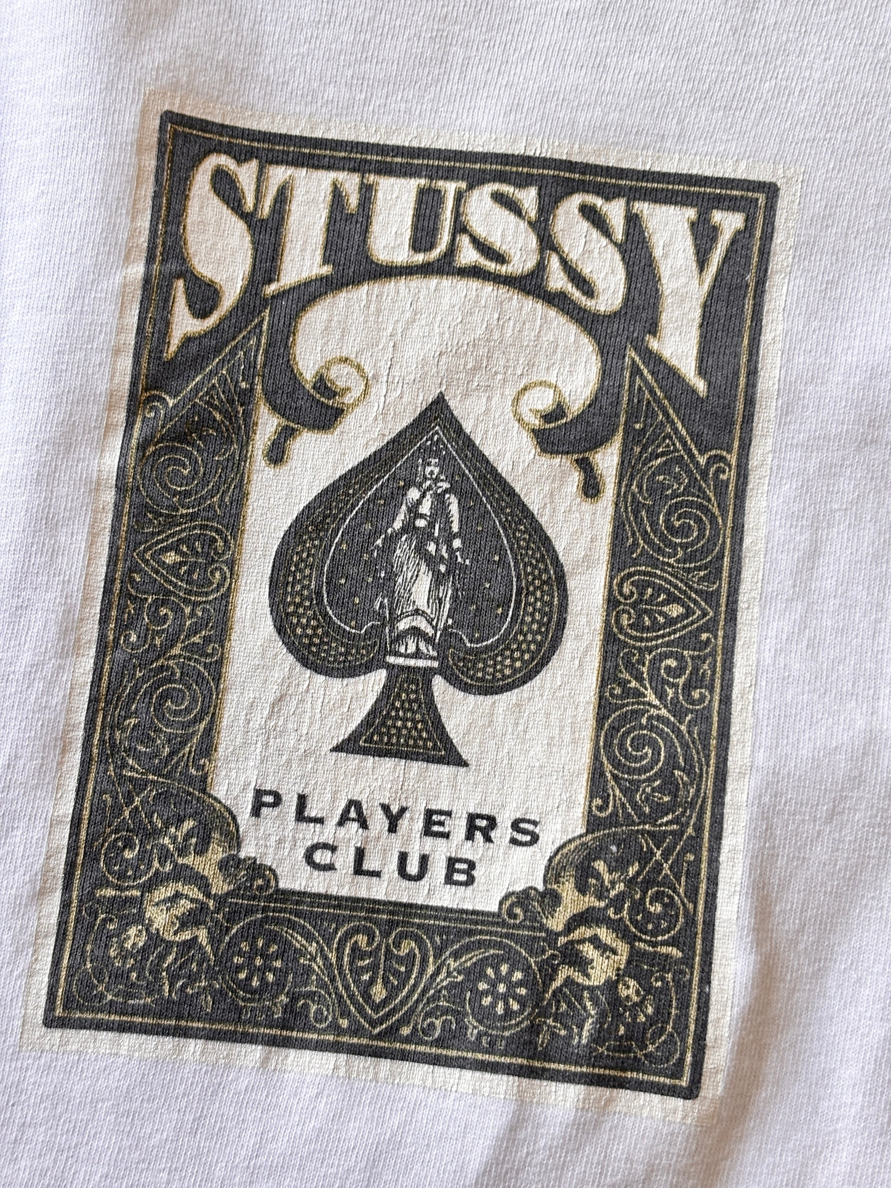 90s OLD STUSSY/PLAYERS CLUB Tee/USA製/紺タグ/L/スペ－ドプリントT