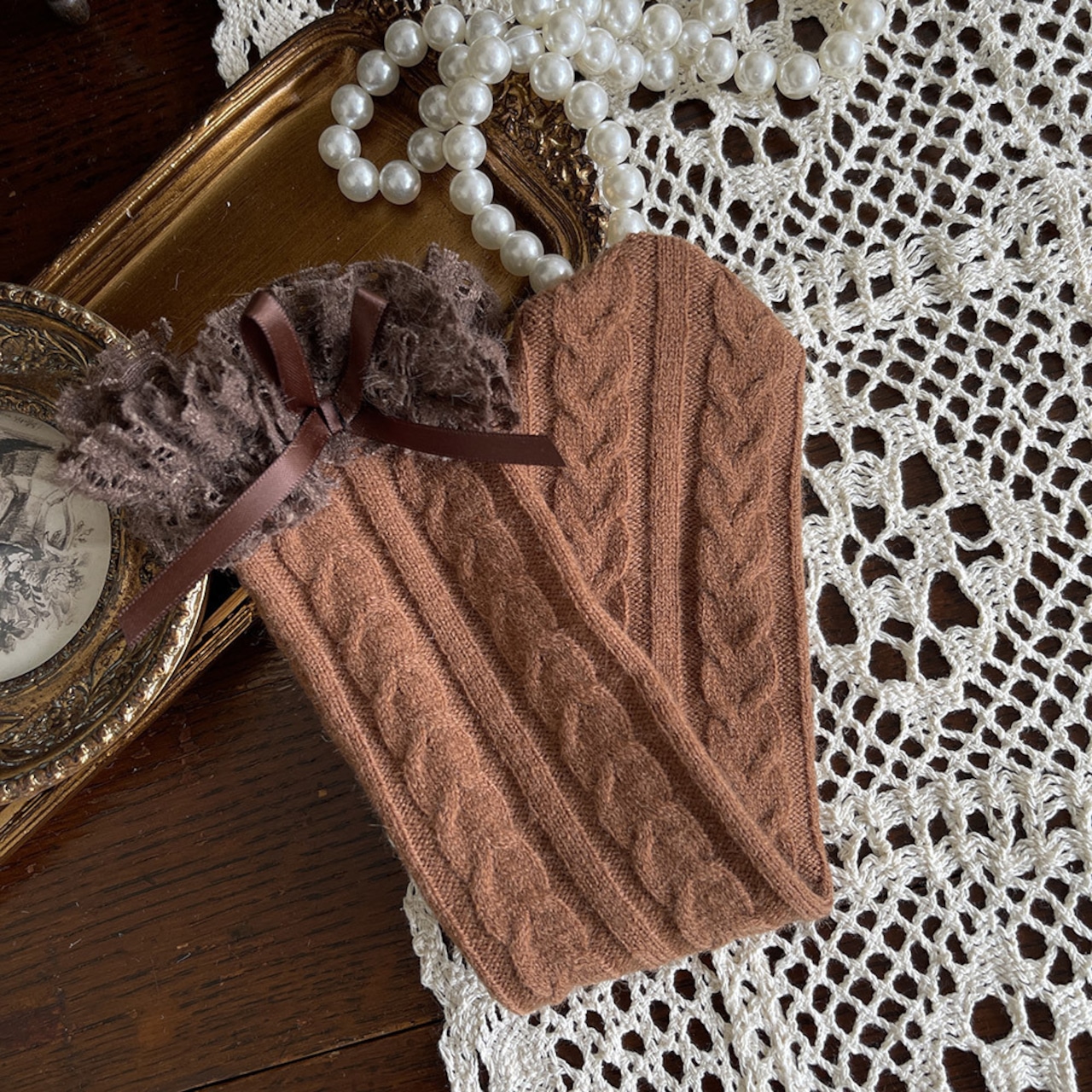 GOODSレースフリルリボン付きソックス