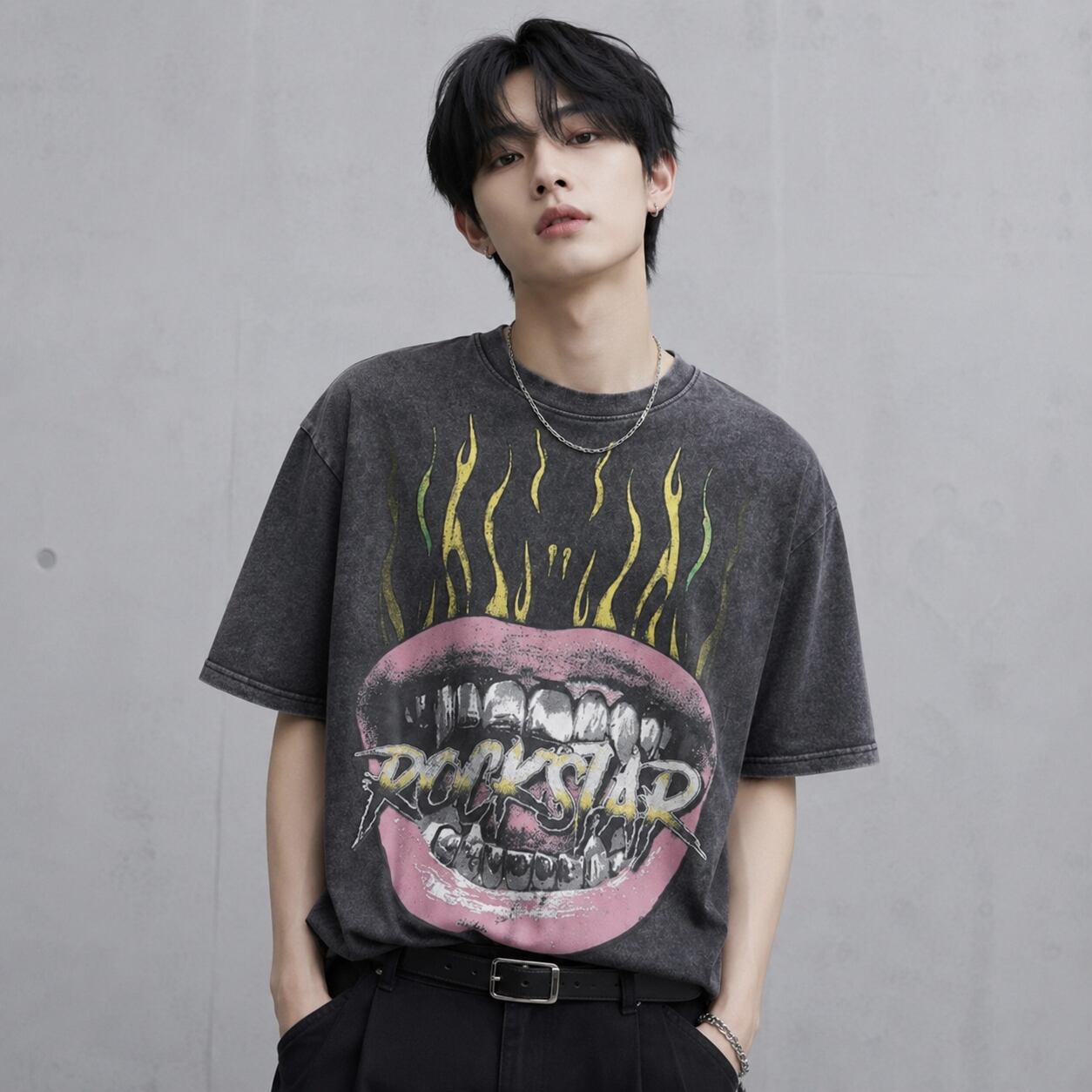 Street niche design wash T-shirt 0003