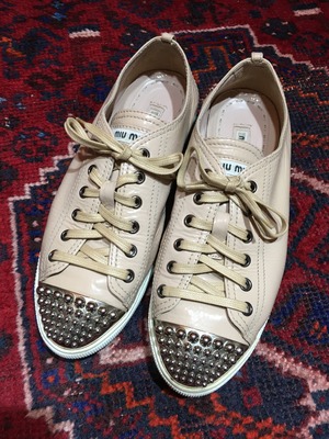 .MIUMIU METAL LEATHER SNEAKER MADE IN SELBIA/ミュウミュウメタル切替スニーカー 2000000030739