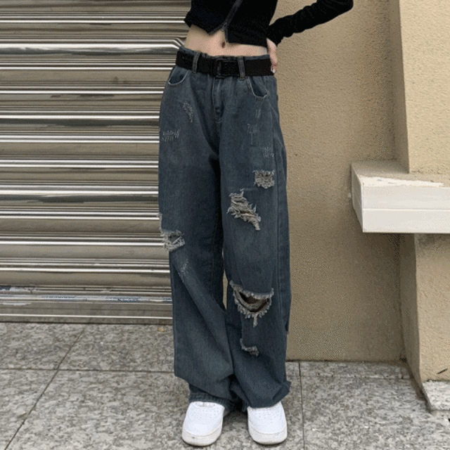 注目すべきアイテム 早い者勝ち ジーンズ ワイドパンツ デニム ハイウエスト ダメージ加工