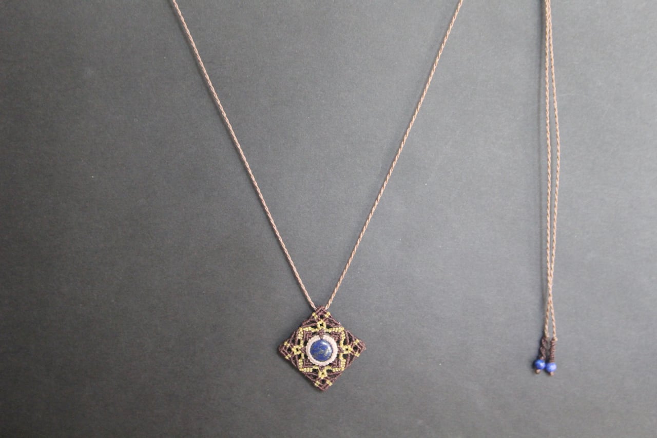 Lapis lazuli micro macrame mandala pendant