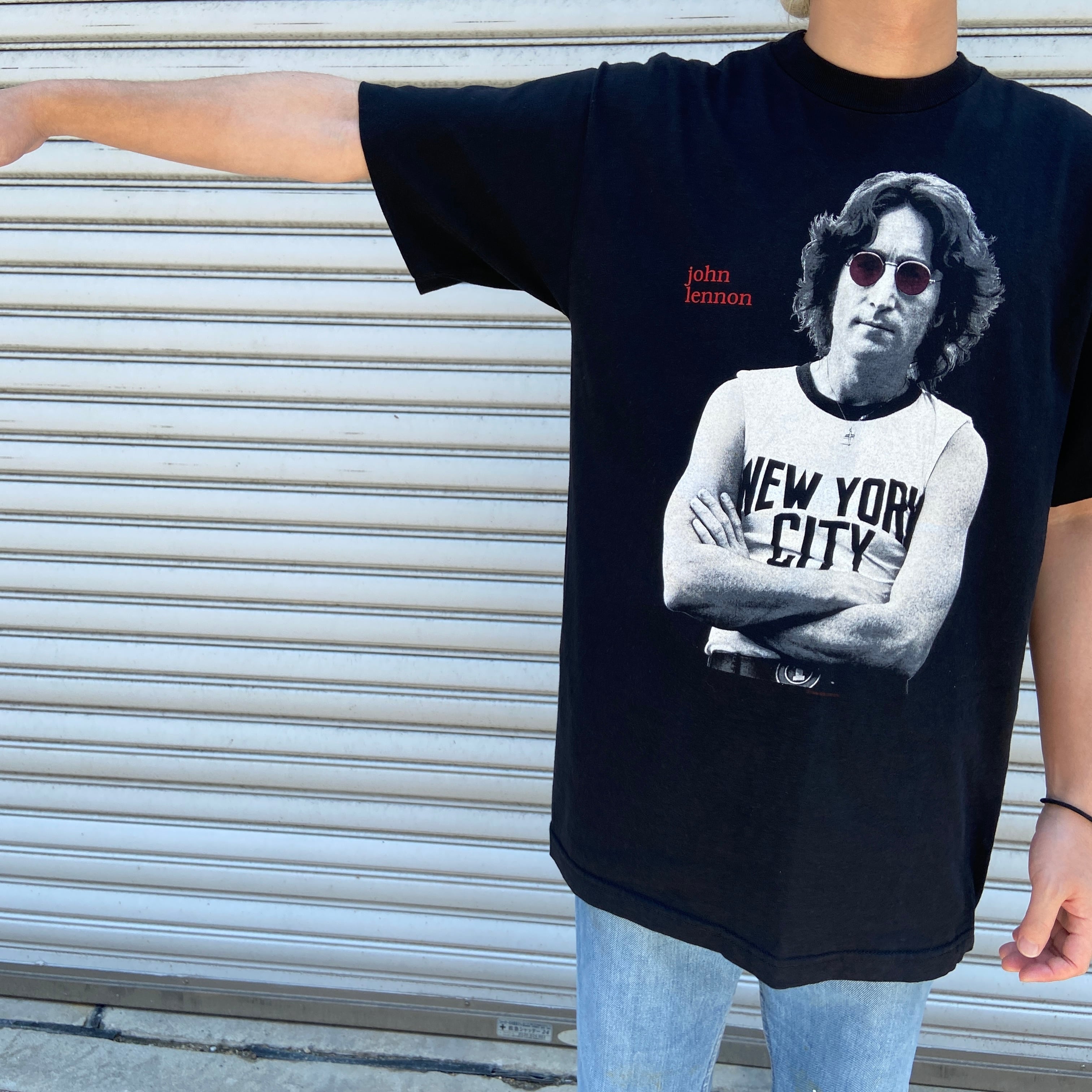 90s USA製 ジョンレノン バンドTシャツ 両面プリント ブラック L
