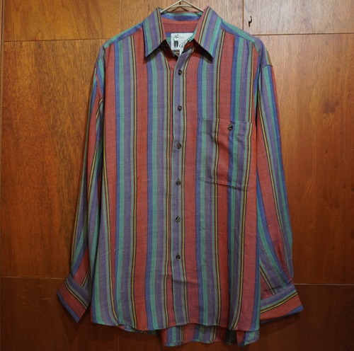 “Deadstock” 90s Goouch シルク×リネン L/S マルチストライプシャツ