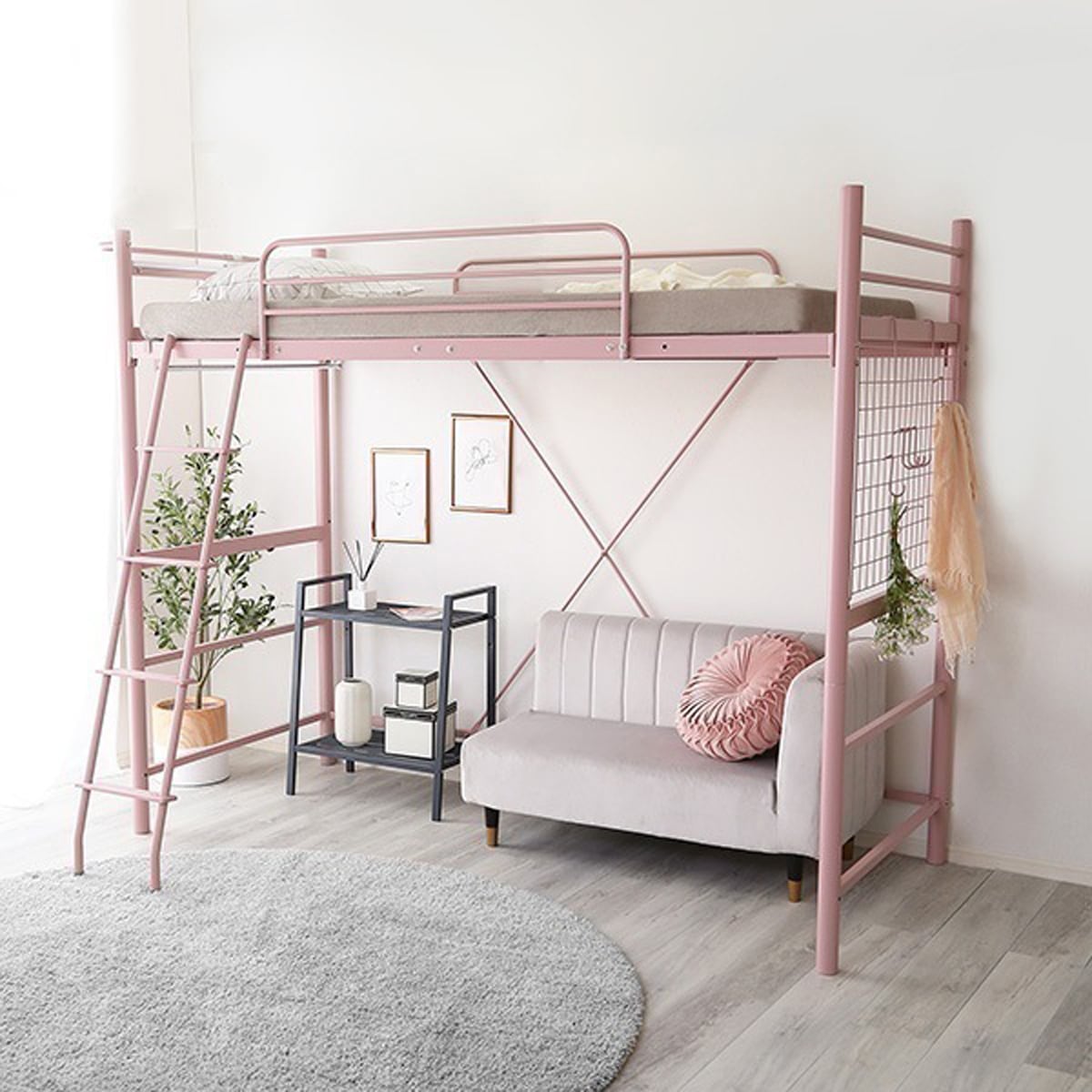 大人かわいいインテリア 宮・コンセント付き ロフトベッド【Choutte-シュトゥ-】