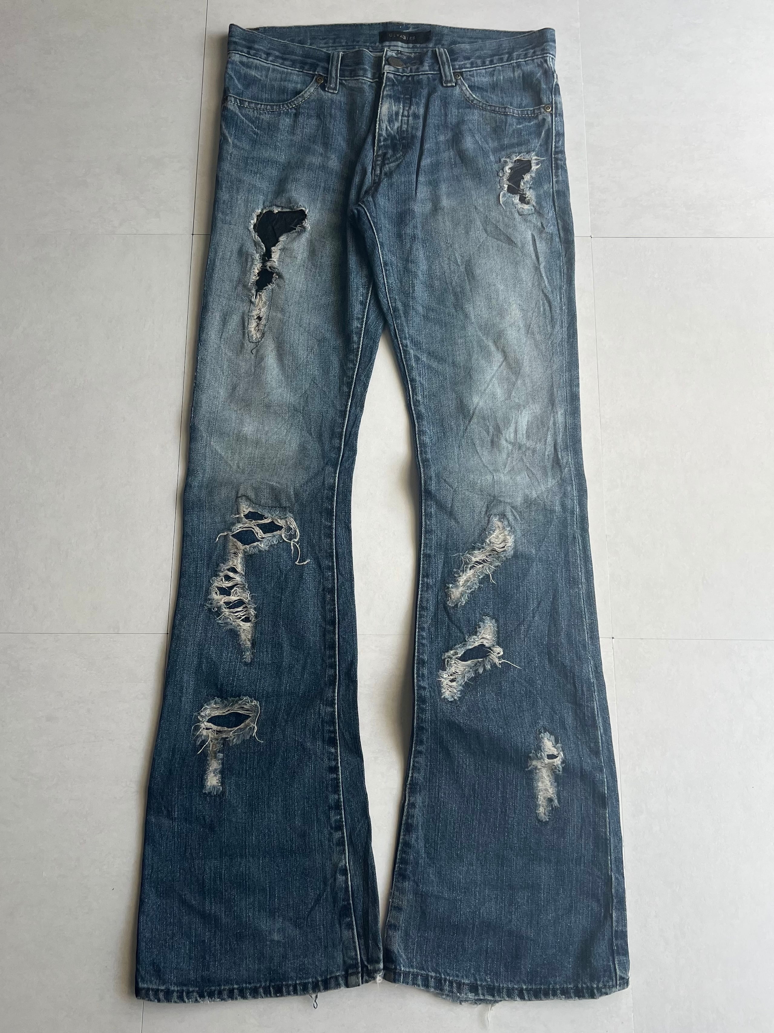 "CIVARIZE" Leather Damaged Flared Denim