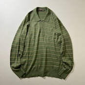 spain BROWN JURY ボーダー ニットポロシャツ ライトカーキ 古着