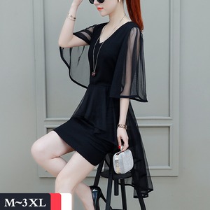 ★送料無料★13号★五分袖ネットチュールが美しいワンピ(OPN3118)