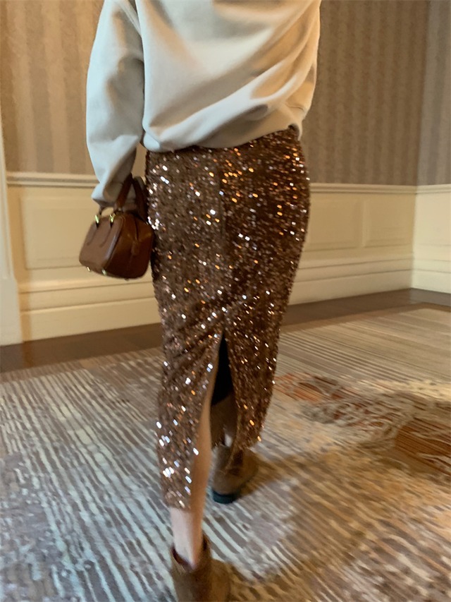 ﻿Sequined niche a-line skirt【H00365】