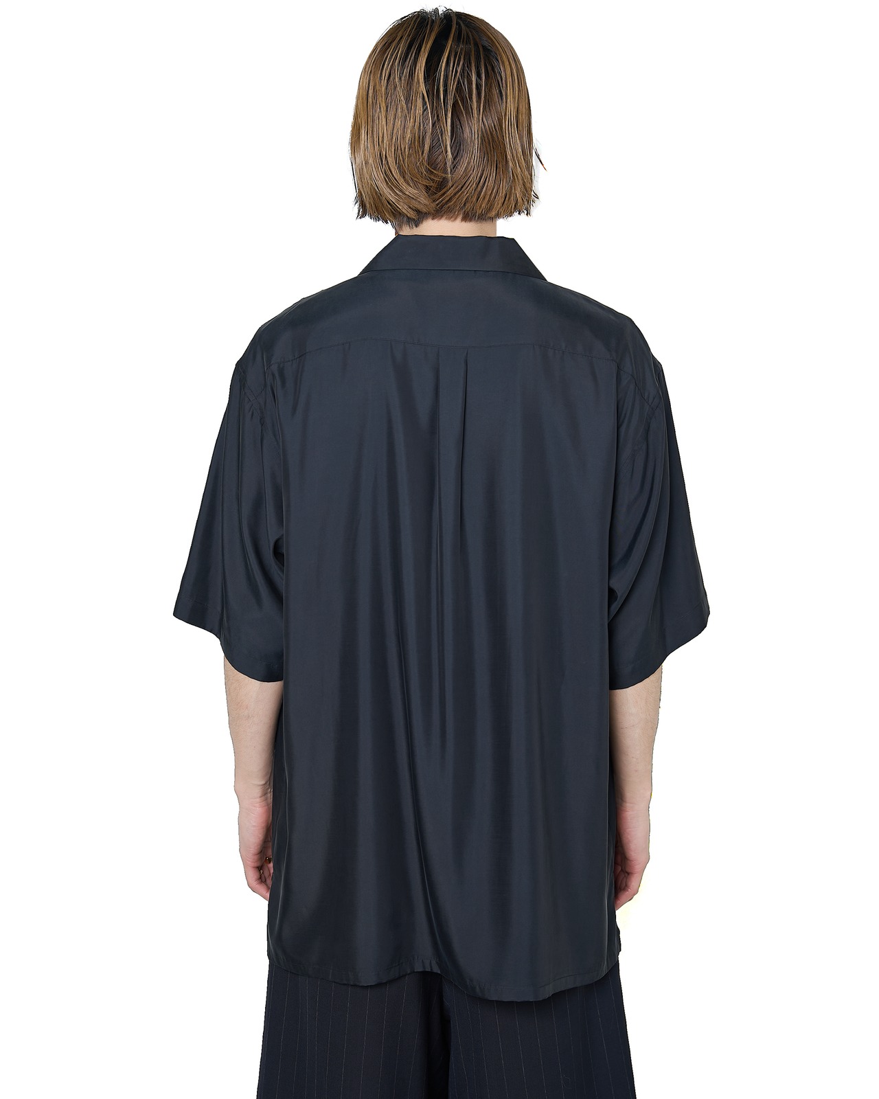 ssstein "CUPRO TWILL OVERSIZED OPEN COLLAR SS SHIRT〔BLACK〕"