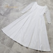 フラダンス 衣装 CC Fashions CCファッション ワンピース ドレス ホワイト系 ハワイ製 ワンカラー レース 刺繍 シースルー 長袖 上品 きれい 高級感 かわいい 華やか 鮮やか 明るい 白 ハワイアン アロハ フラ ダンス レッスン 練習