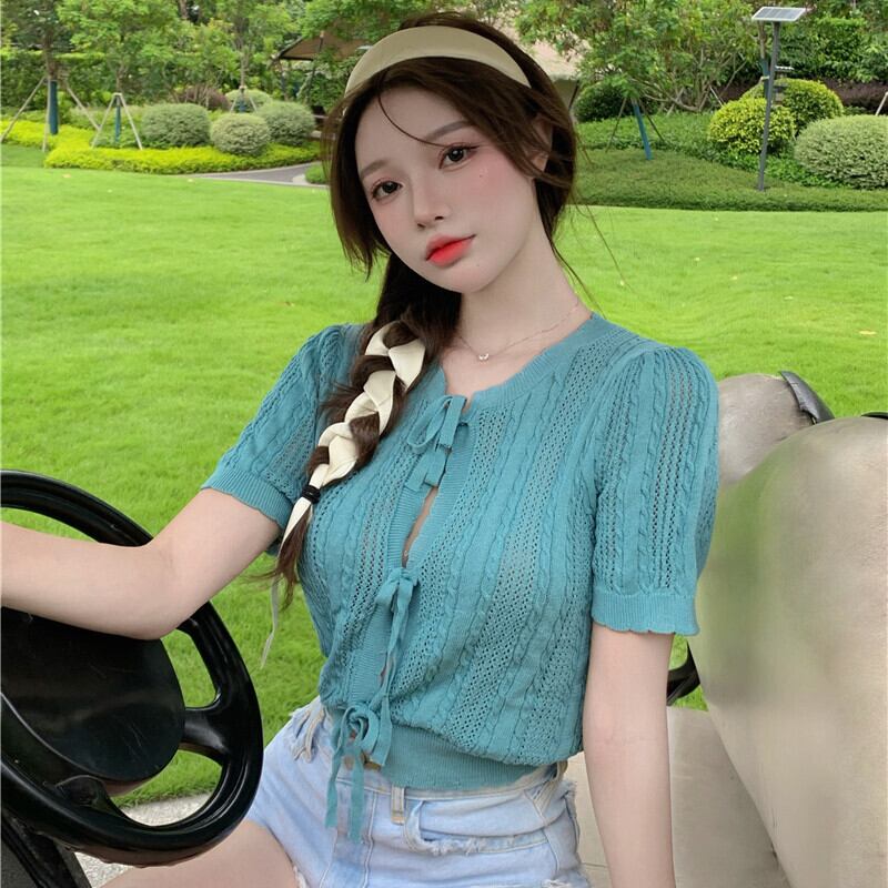 レースリボンニットカーディガンサマー薄手トップス 夏物 ガールズファッション49643953064
