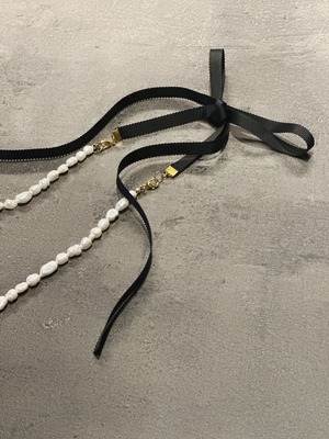 Ribbon Perl necklace (リボンカラー・グログラン　ブラック)