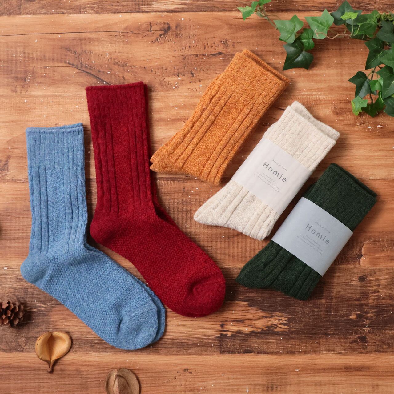 homie 靴下 レディース 暖かい ソックス 厚手 おしゃれ かわいい 日本製 冷え防止 冷え対策 保温性 あたたかい ギフト プレゼント 22-24cm ホミー ライトブルー レッド イエロー ホワイト グリーン H-070 Hm050