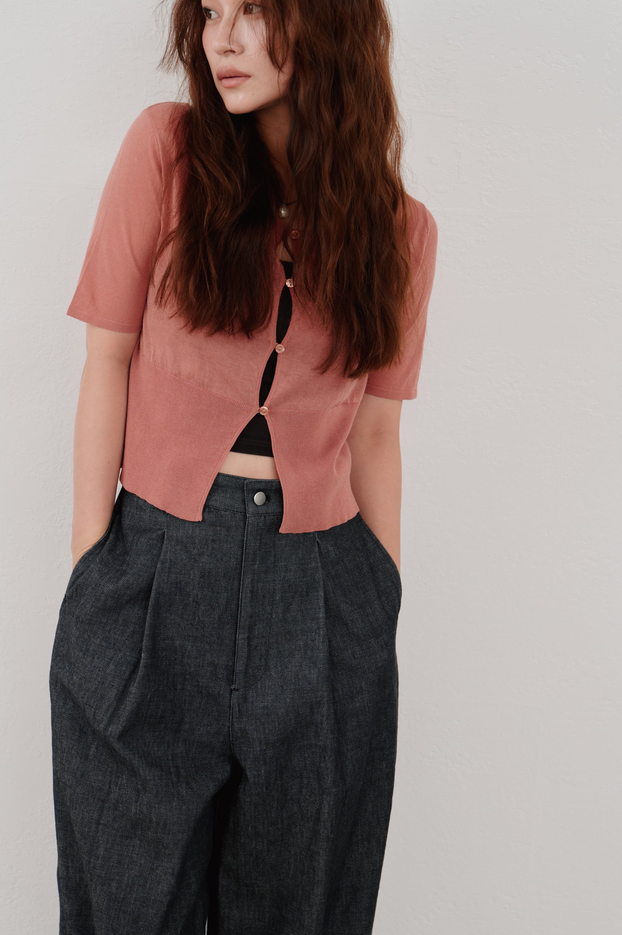 Hella cropped sheer knit cardigan クロップドシアーカーディガン