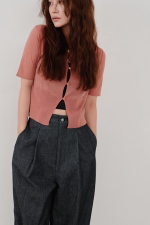 Hella  cropped sheer knit cardigan　クロップドシアーカーディガン  Coral Pink