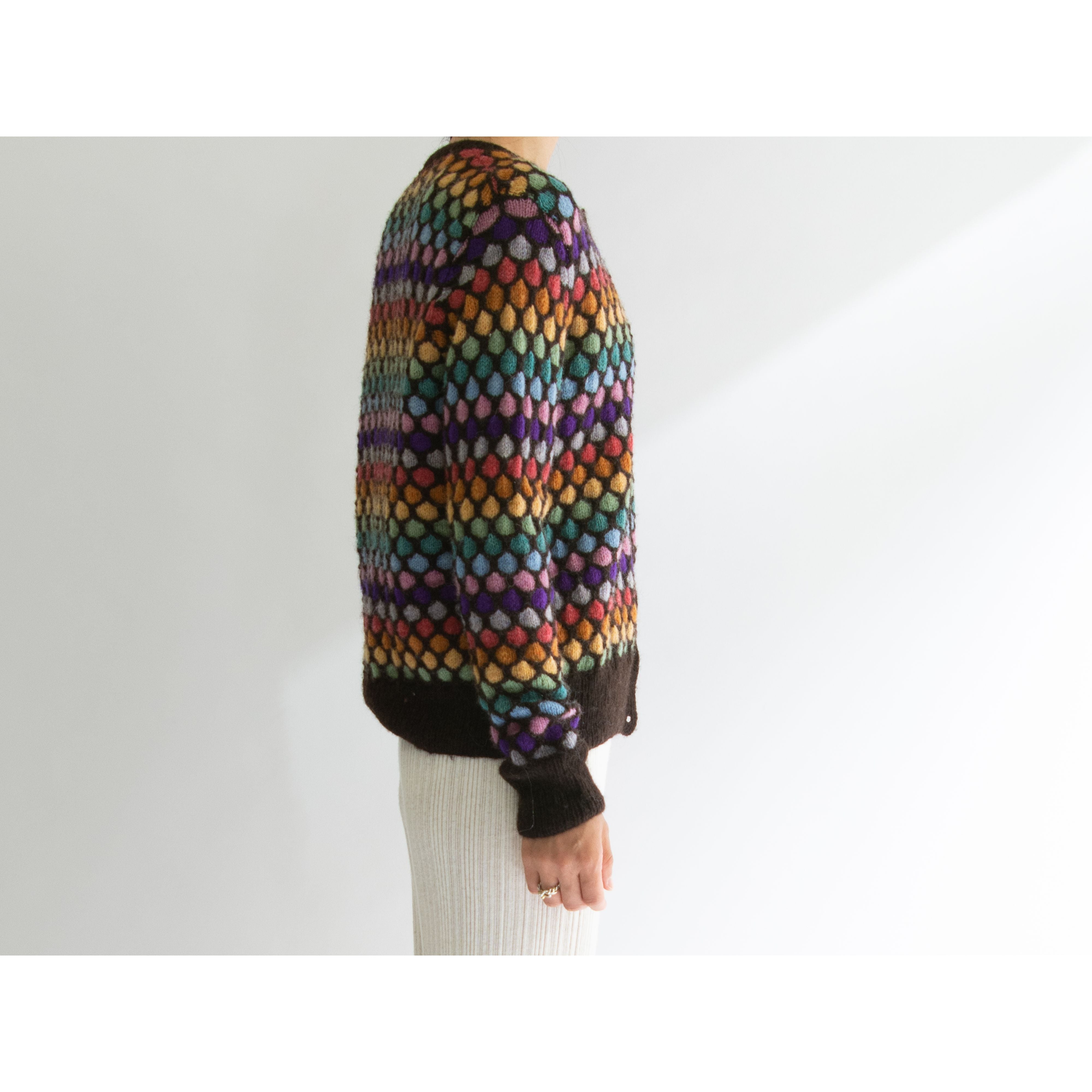 【Valerie Dunlop】Handmade in England 100% Wool Honeycomb Cardigan（英国製 ハンドニットウールハニカムカーディガン セーター）