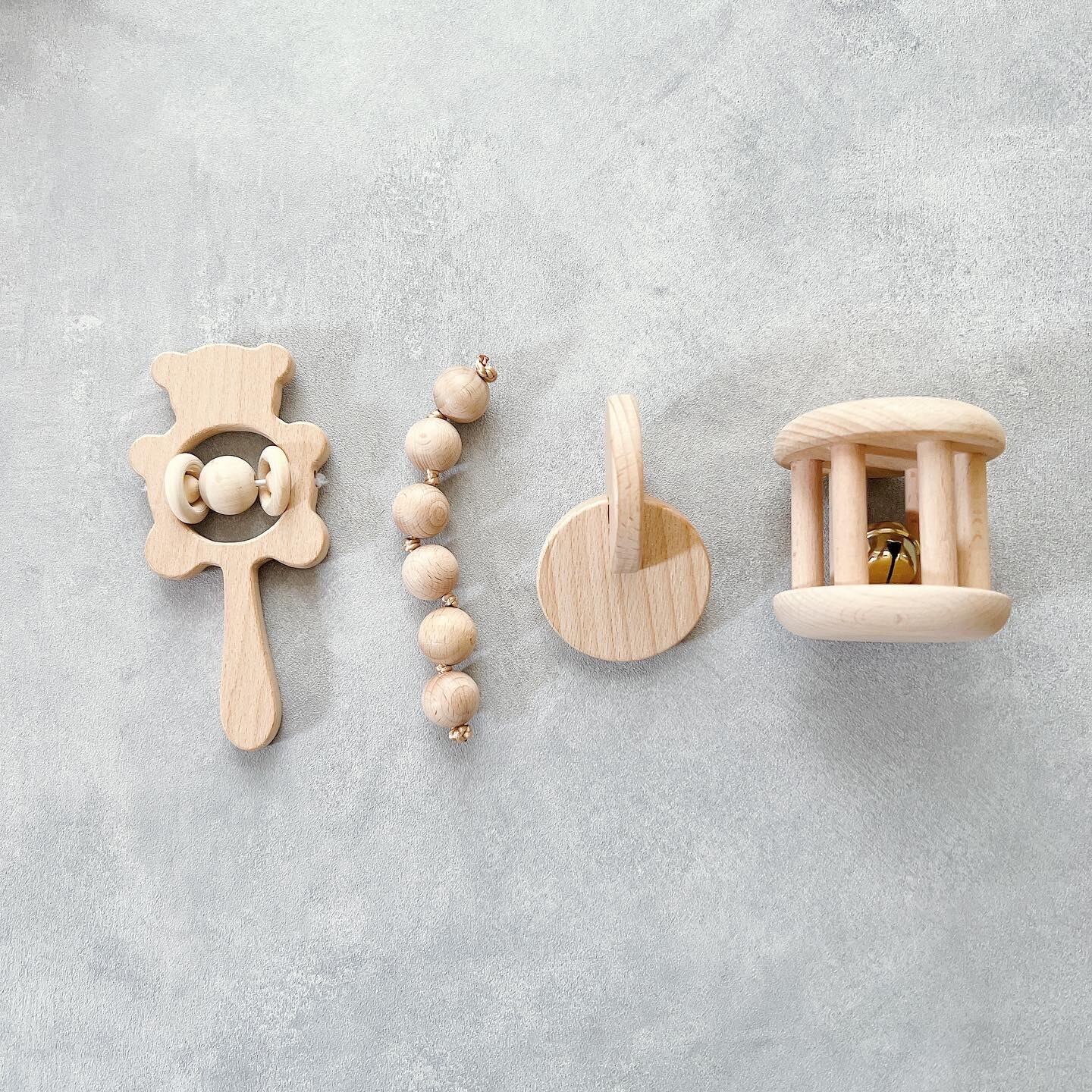 木製おもちゃ ベビー くまさん 歯固め ガラガラ ティーザー ファーストトイ 4点セット 天然木 39173