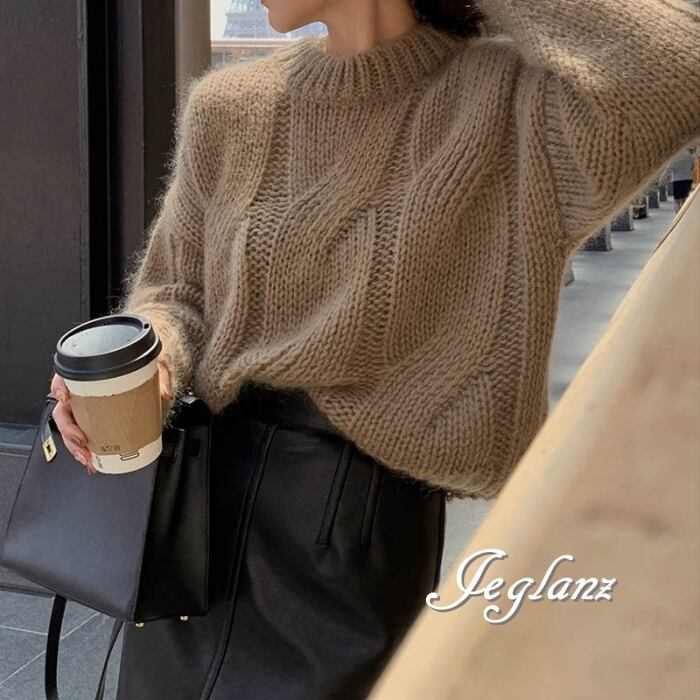 4色 ニット セーター ラウンドカラー ゆるシルエット ウォーム感(MB577)σ,ς*