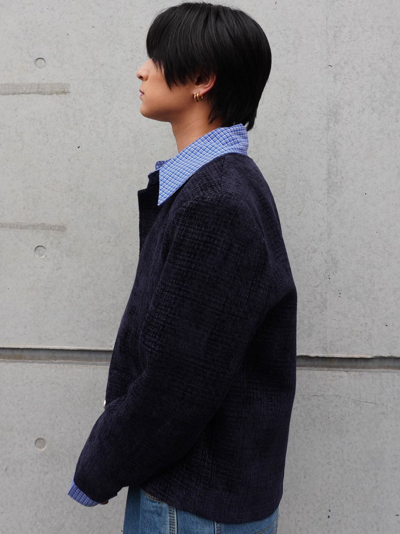【ALUDE SELECT】check shirt docking tweed jacket