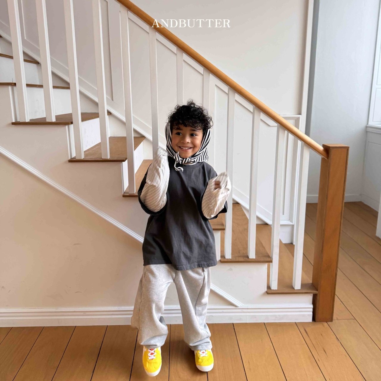 【and butter】ボタンワイドスウェットパンツ グレー 90~110cm - 9