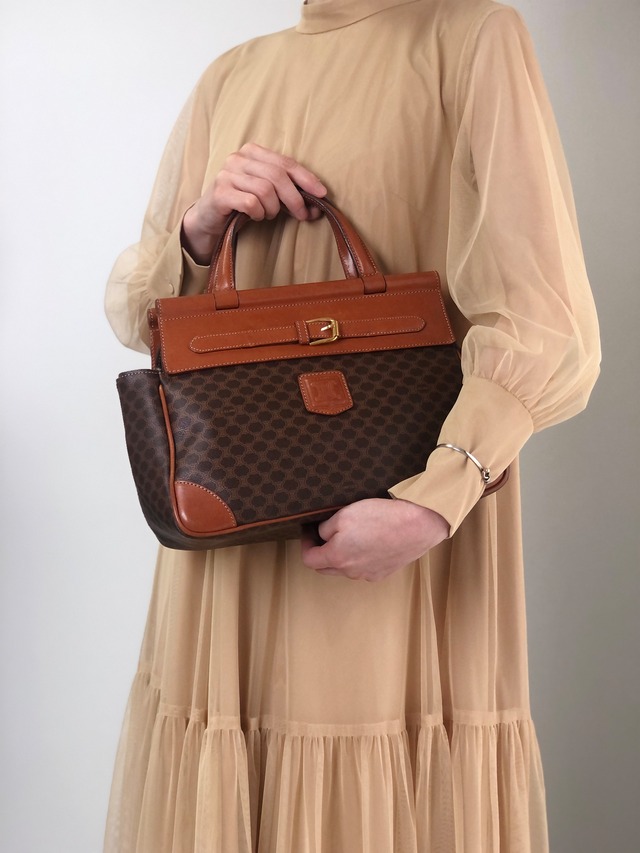 CELINE セリーヌ マカダム ハンドバッグ ブラウン ガンチーニ  vintage ヴィンテージ オールド 2js7t4