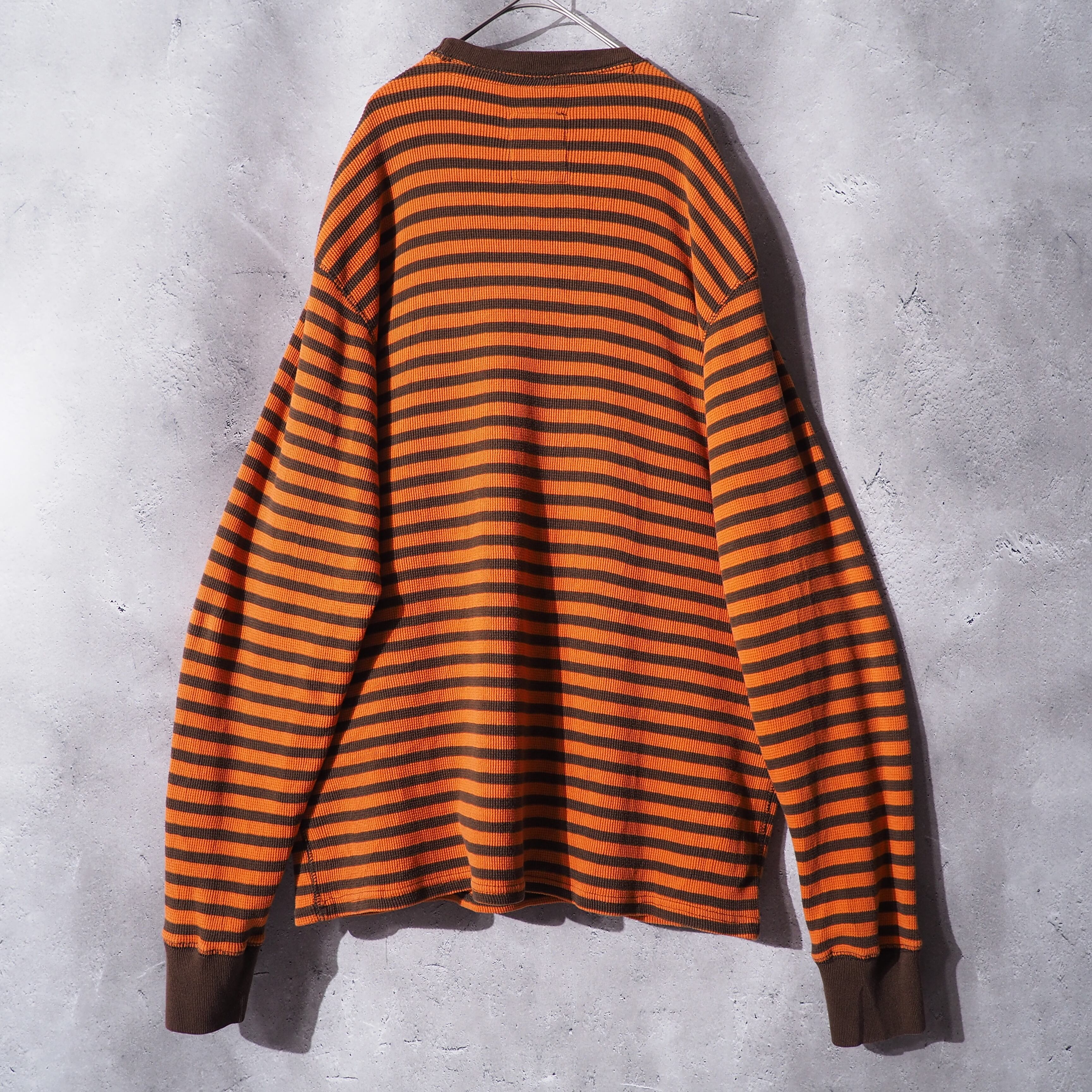 1990s ” Timberland ” Carrot orange × Brown Bi color border design long sleeve Tee