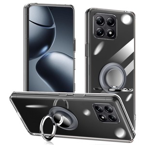 【在庫処分】対応 XiaoMi 14T Pro ケース リング付き 透明 シャオミ 14T Pro スマホケース リング クリア シリコン 薄型 スタンド機能 耐衝撃 耐久 滑り止め（XiaoMi 14T Pro クリア）